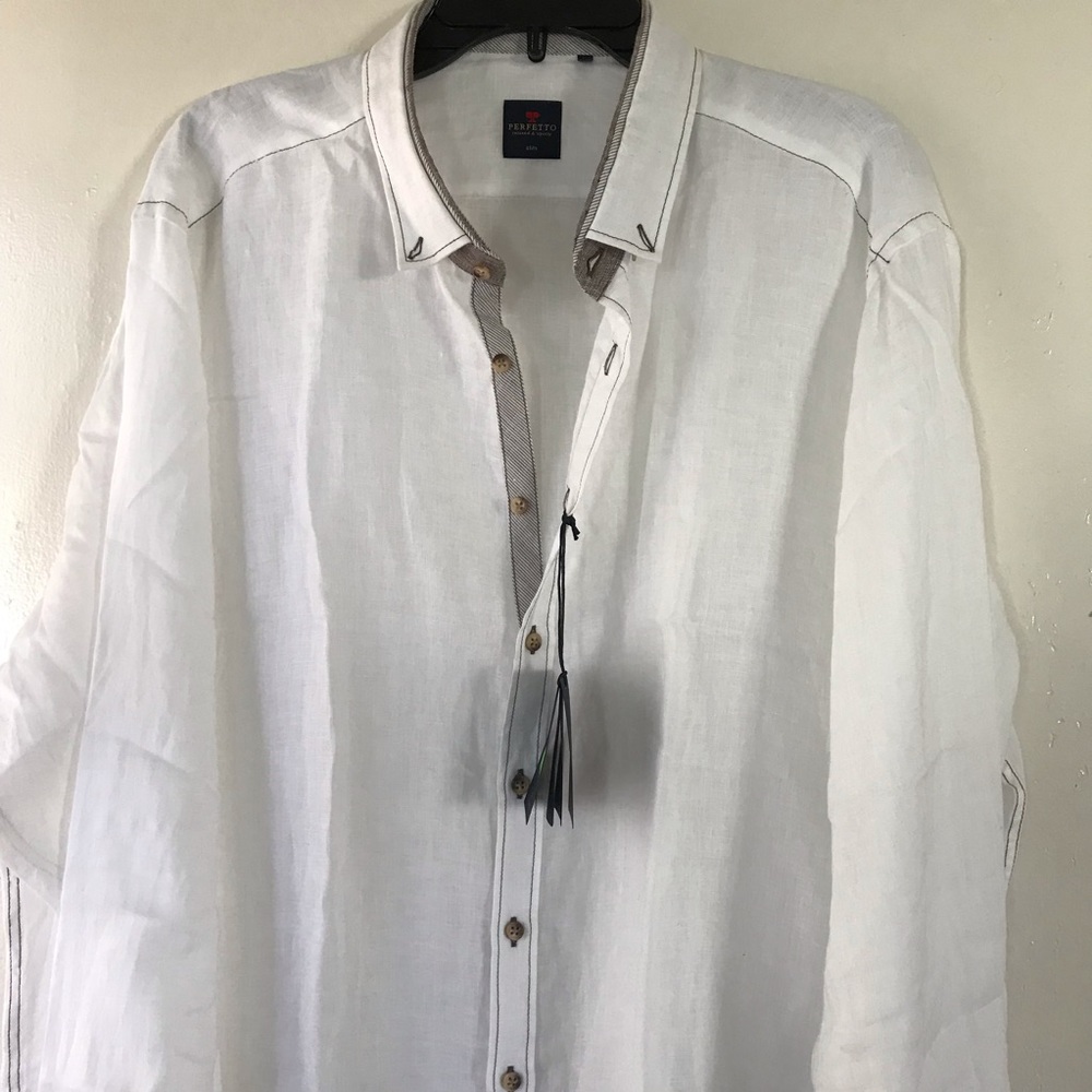 PERFETTO Limited Edition 100% Linen White Shirt - Picture 7 of 7